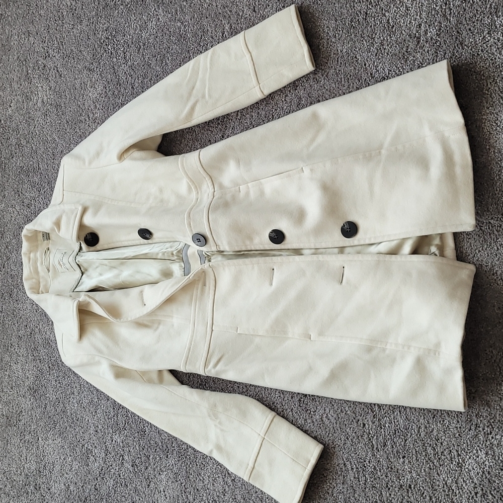 Women's Cream Single-Breasted Wool-Blend Coat